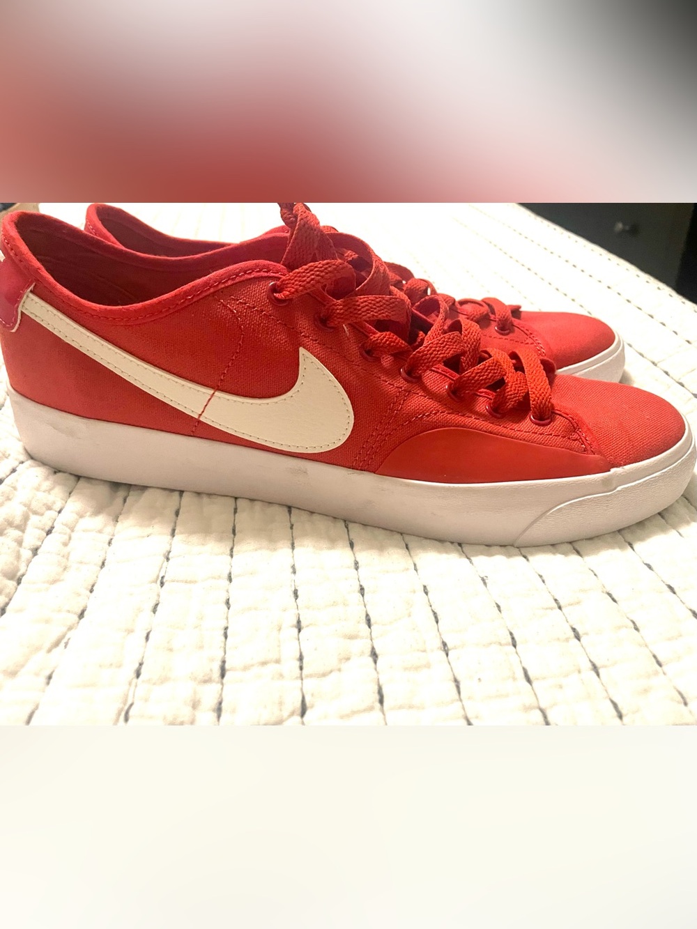 Nike Red Low-Top Canvas Sneakers with White Swoosh